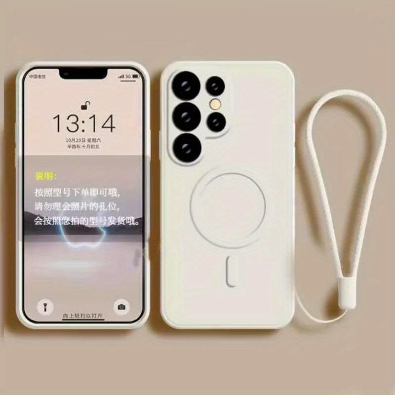 Phone Case - Liquid Silicone Magnetic Phone Case for Samsung Galaxy S25 S24 S23 S22 Ultra Plus A56 A55 A36 A16 A15 A35 Soft Matte Shockproof Shell Wireless Charging Protective Cover with Short Rope Wristband
