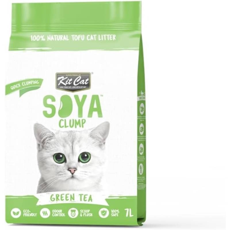 SOYA Clump Green Tea Litter - Natural Plant-Based, Odor Control & Dust-Free, 7-Liter with Clumping Formula, Safe for Sensitive Stomachs, & Easy Clean, Better Than Clumping Clay, Ideal for Indoor s, Dustfree Material