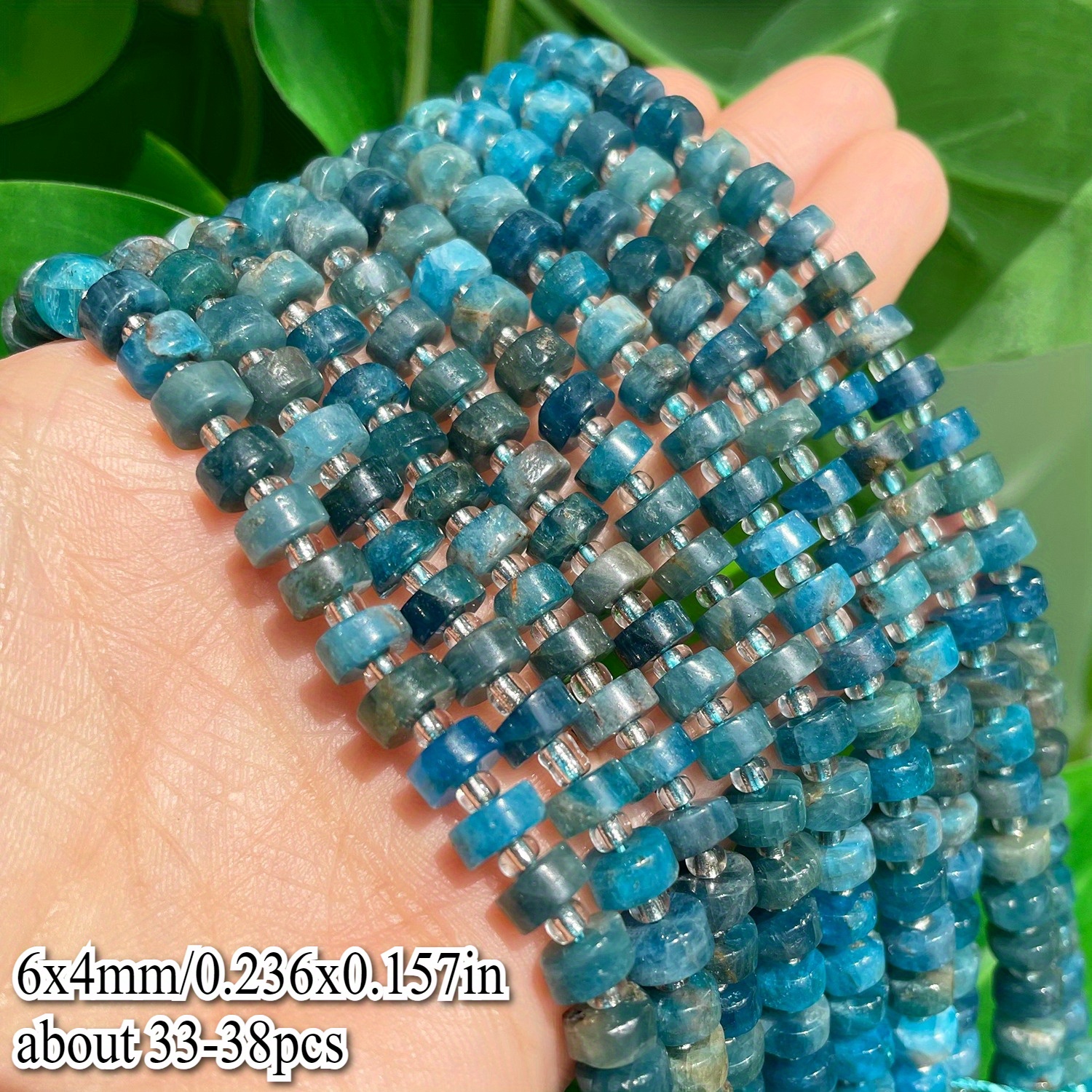 TEMU Perles plates 2D TANANTA AAA en Apatite Bleue Naturelle - Perles d'espacement en naturelle 6x4mm rondes plates, pour la création de bijoux DIY,