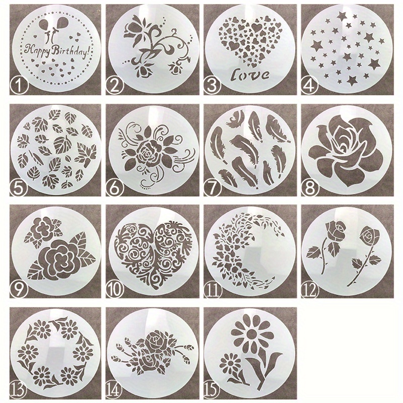 4 5 15pcs cake stencils flower spray stencil diy decorating fondant mold pattern printing pastry mold cake decorating stencil molds wedding cake stencils cake templates spray floral cakes mould baking tools dessert decorating kitchen baking tool