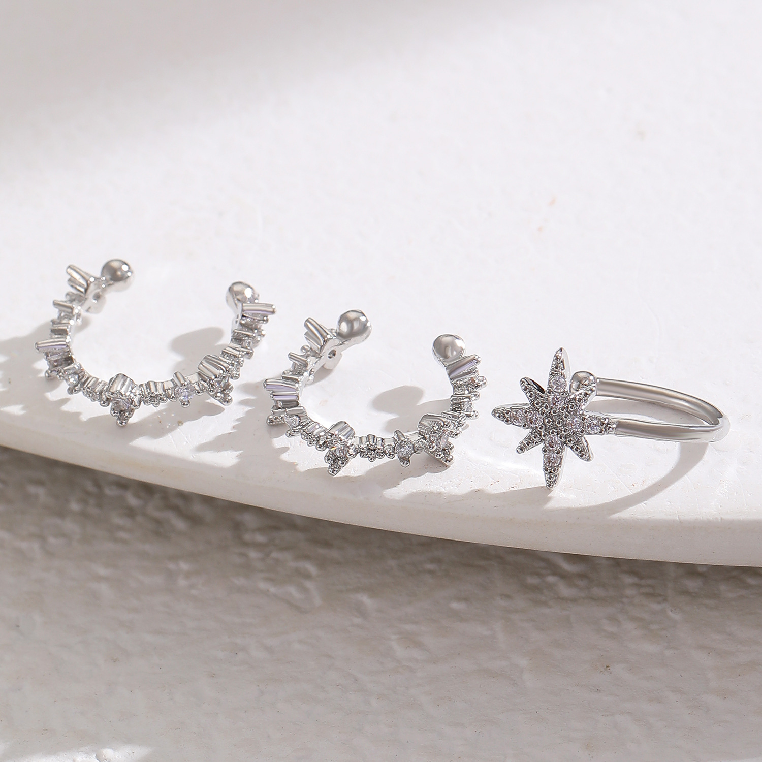 3pc Women's Eight-Pointed Star Clip-On Earrings Set