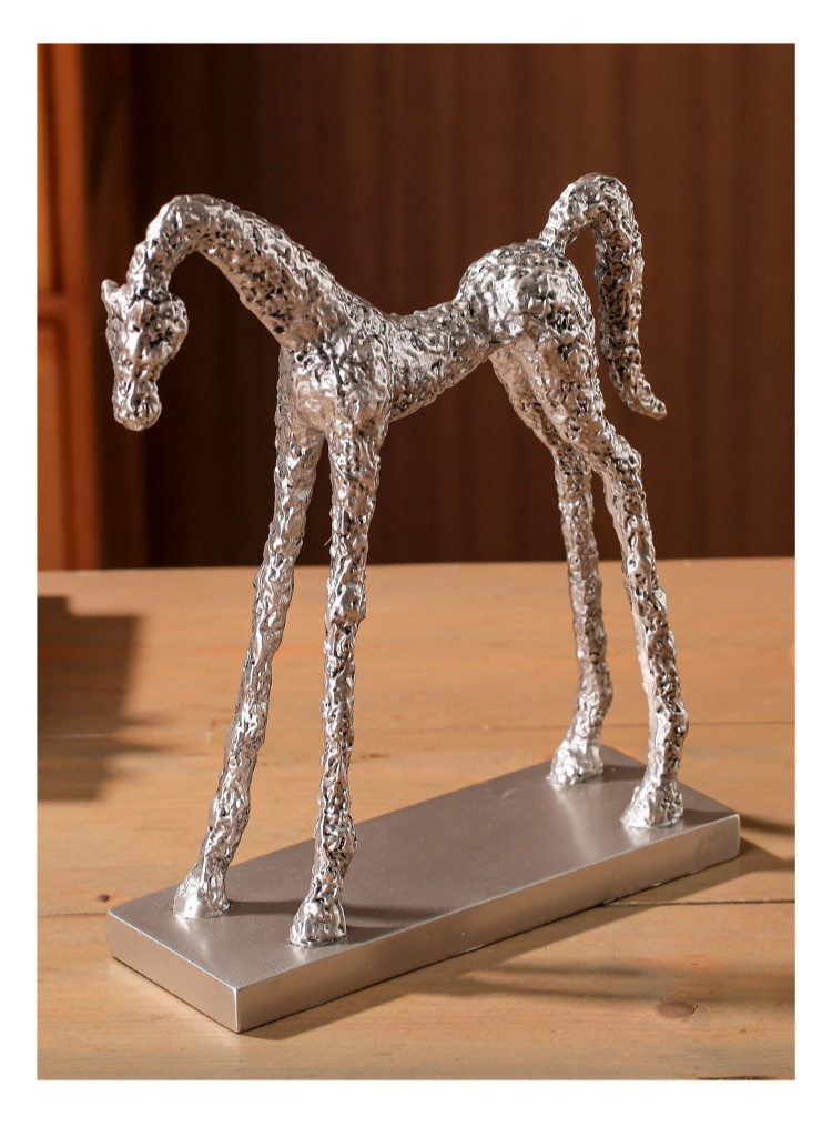 1pc of Resin Silvery Vintage Silvery Horse Ornament | Artistic Craft Table Decoration for Living Room, Entrance, Study, Home Decor, Long-legged Horse Modern Sculpture