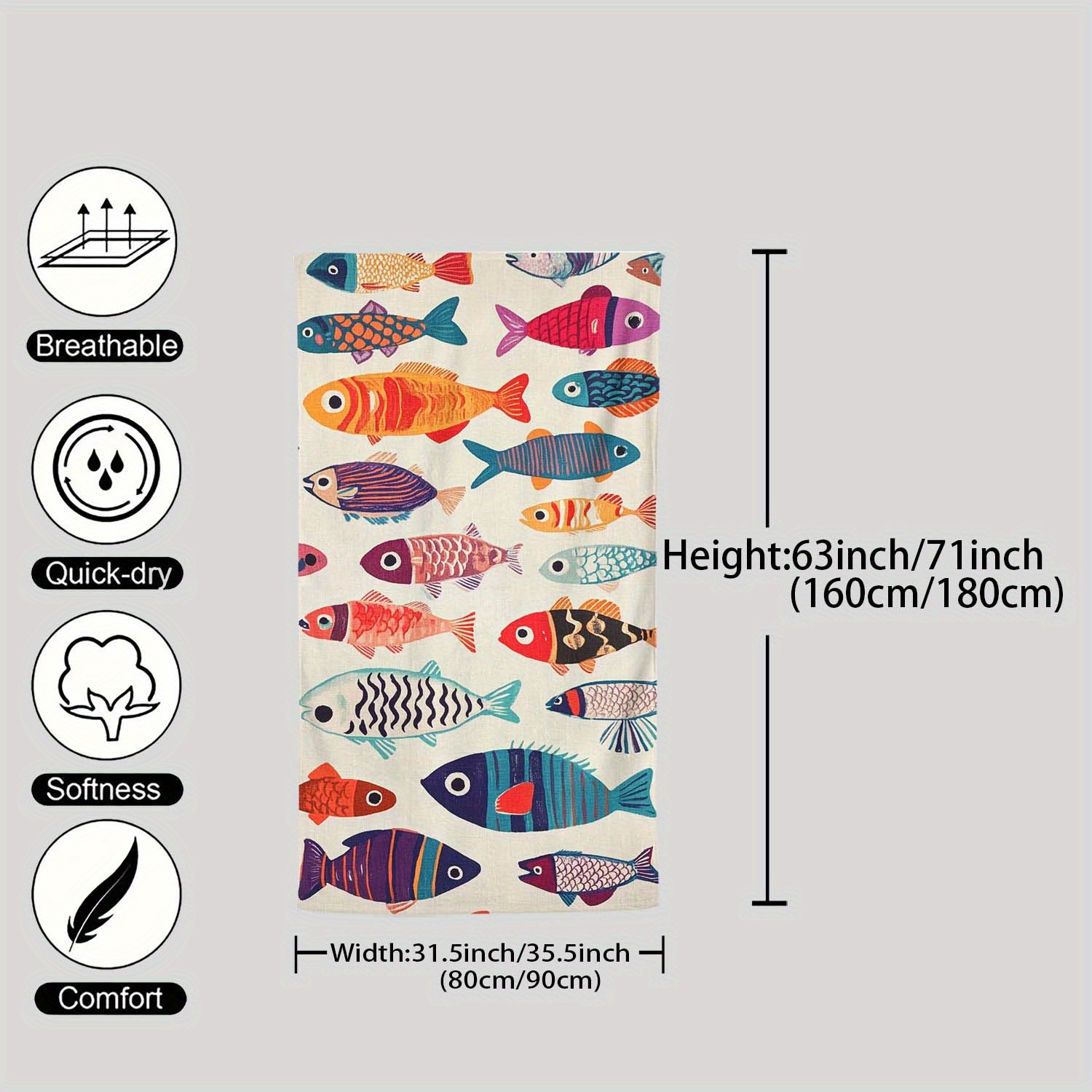 Toalla de playa con estampado de peces ligera y ultra absorbente_voghion.com