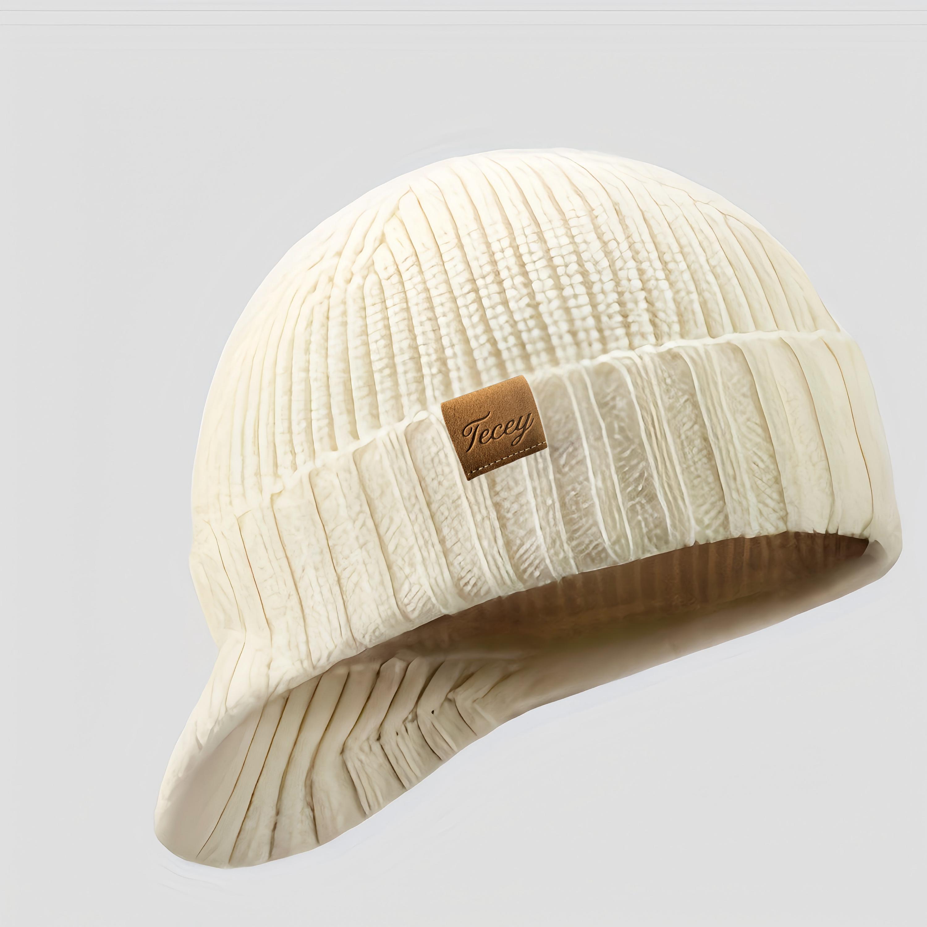 TEMU Autumn/winter Women's Brimmed Hat With Vintage Label, Ribbed, Outdoor Windproof Warm Short Brim Beanie, Casual Cold Weather Hat