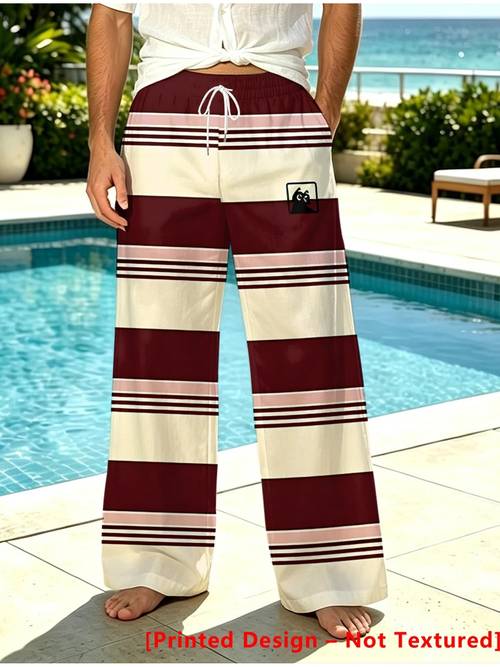druckdesign - neue herrenhosen mit weitem bein und retro-mehrstreifen-karomuster, urlaubsstil, freizeithosen