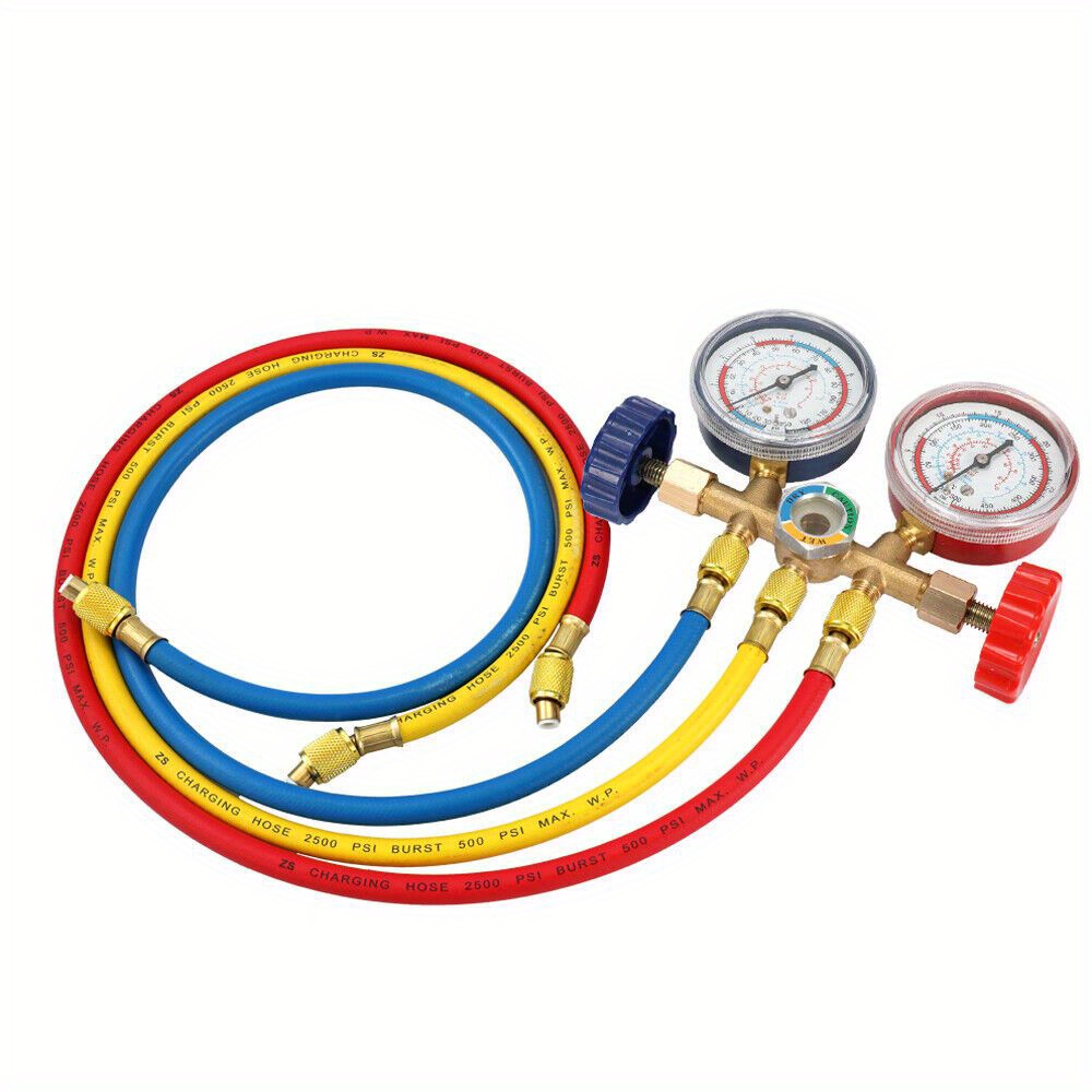 Air Conditioning Refrigerant Meter Kit With Hose Hook For R12, R22, R404a, And R134a Refrigerants