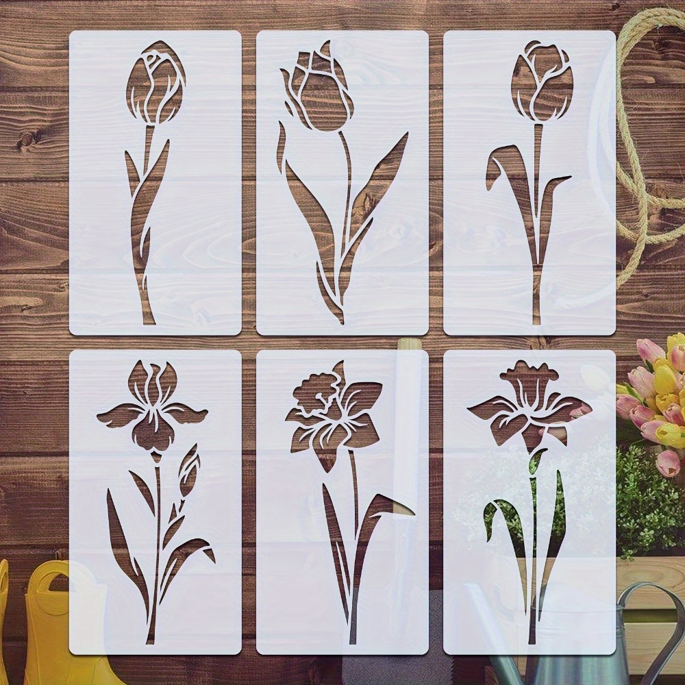 E-shop 6-teiliges Set Einzelblumenstrauß-Malvorlagen, inklusive 3 Tulpensträuße 3 Liliensträuße – Wiederverwendbare Malvorlagen, geeignet für