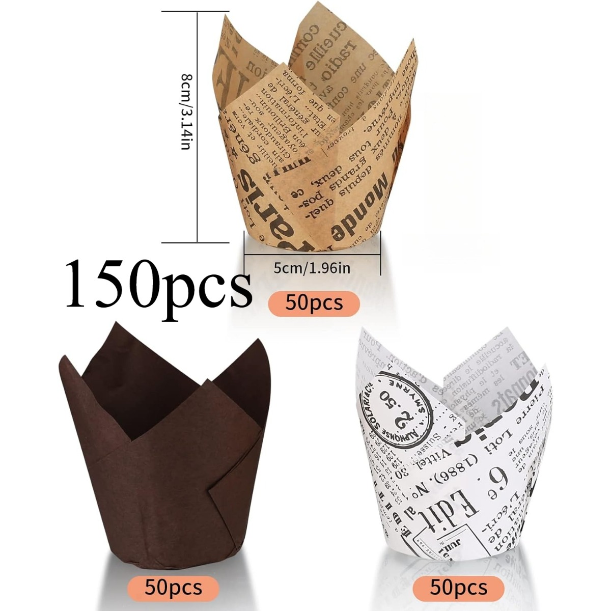 Image of 150pcs Tulip Cupcake Liners For Baking, Tulip Muffin Liners, Paper Cupcake Linerss, Greaseproof Muffin Papers Baking Cups Muffins Wrappers For Wedding Baby Shower Catering Party
