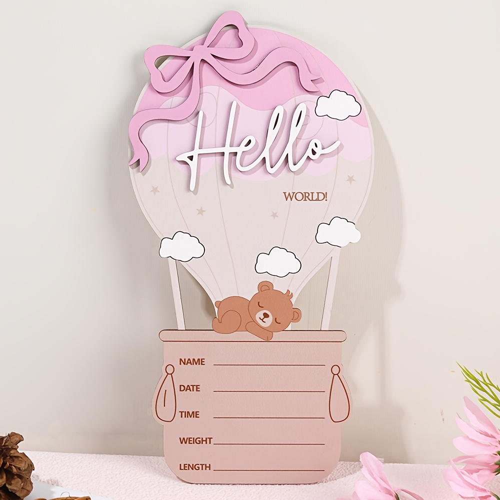 TEMU 2d Flat, 2d Flat Design, 1pc Per Pack, Cute Wooden Newborn Announcement Sign, Hello World Newborn Hospital Sign, Here Newborn Announcement Card,