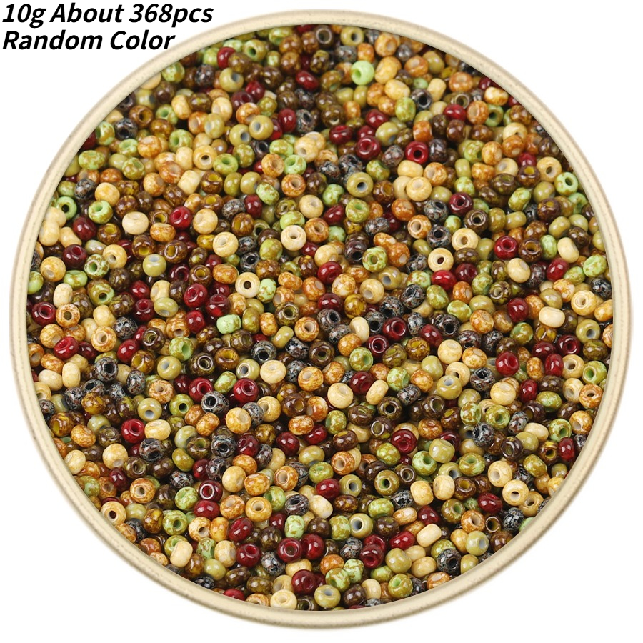 TEMU 10g About 368pcs Random Color -tone Mottled Round Glass Seed Beads, 0.3cm Mini -shaped Loose Spacer Beads, Glossy Multi-tone Tiny Decorative