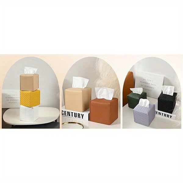 2 pack tissue box cover square   leather tissue holder decorative facial tissue cube paper organizer dispenser for bathroom night stands desk car   matte   grain Product details 5