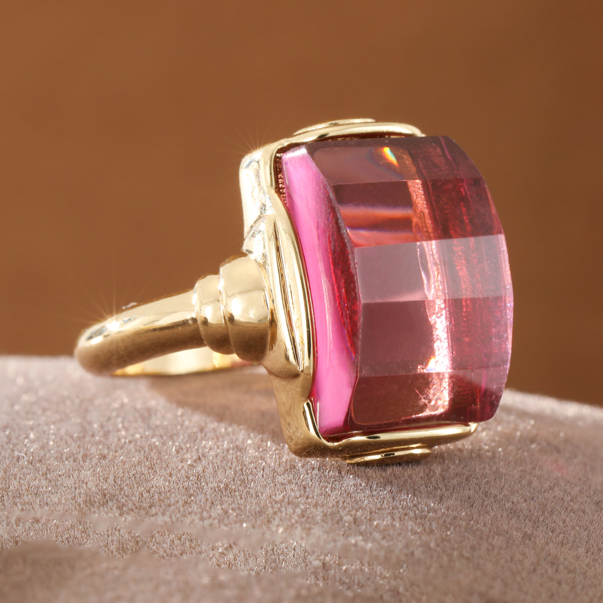 Women's Pave Large Red Synthetic Gemstone Ring, Fashion Statement