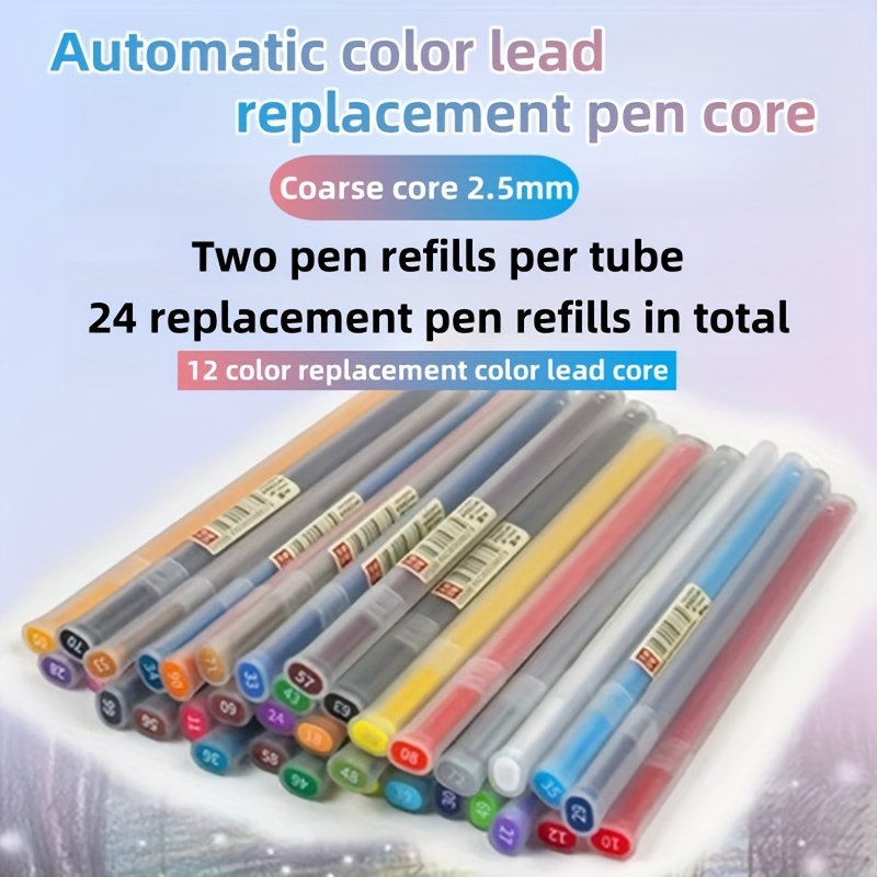 E-shop 12er Set hochwertige, farbige Druckbleistiftminen, 2,5 mm dick; 12 Farben (24 Stück) Ersatzminen für Farbstifte, Druckbleistiftminen-Set (mit