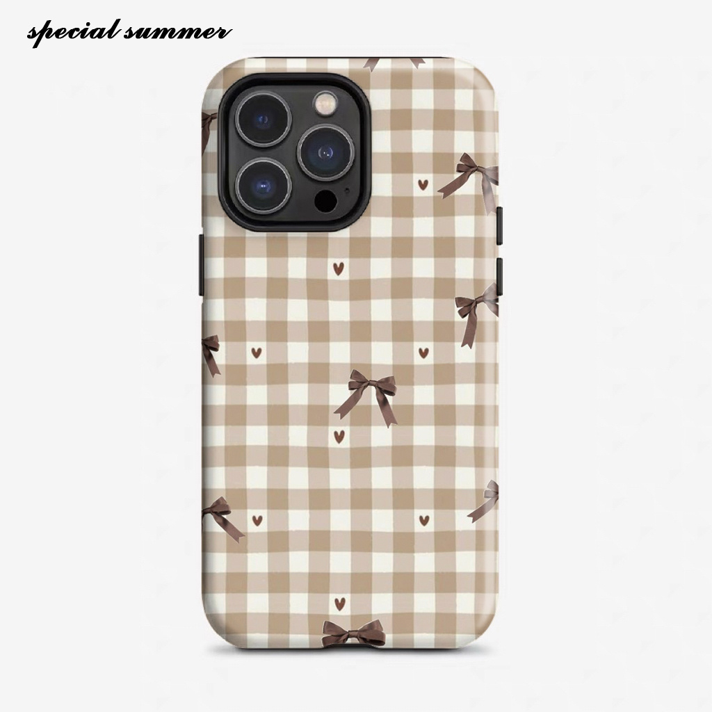 TEMU Phone Case - Checkered Bowknot Heart Easy Literary Style Phone Case Suitable For Iphone 17 16pm 15promax 11pro 12mini 13plus 7/8 Se Xs -in-1