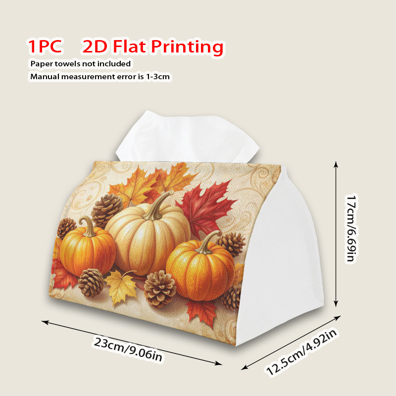 TEMU 1pc Tissue Box, Vintage Autumn Pumpkins Cozy Warm Pattern, 2d Flat Printing, With Strong Polyester, Washed, Tissue Dispenser, For Cooking Spaces