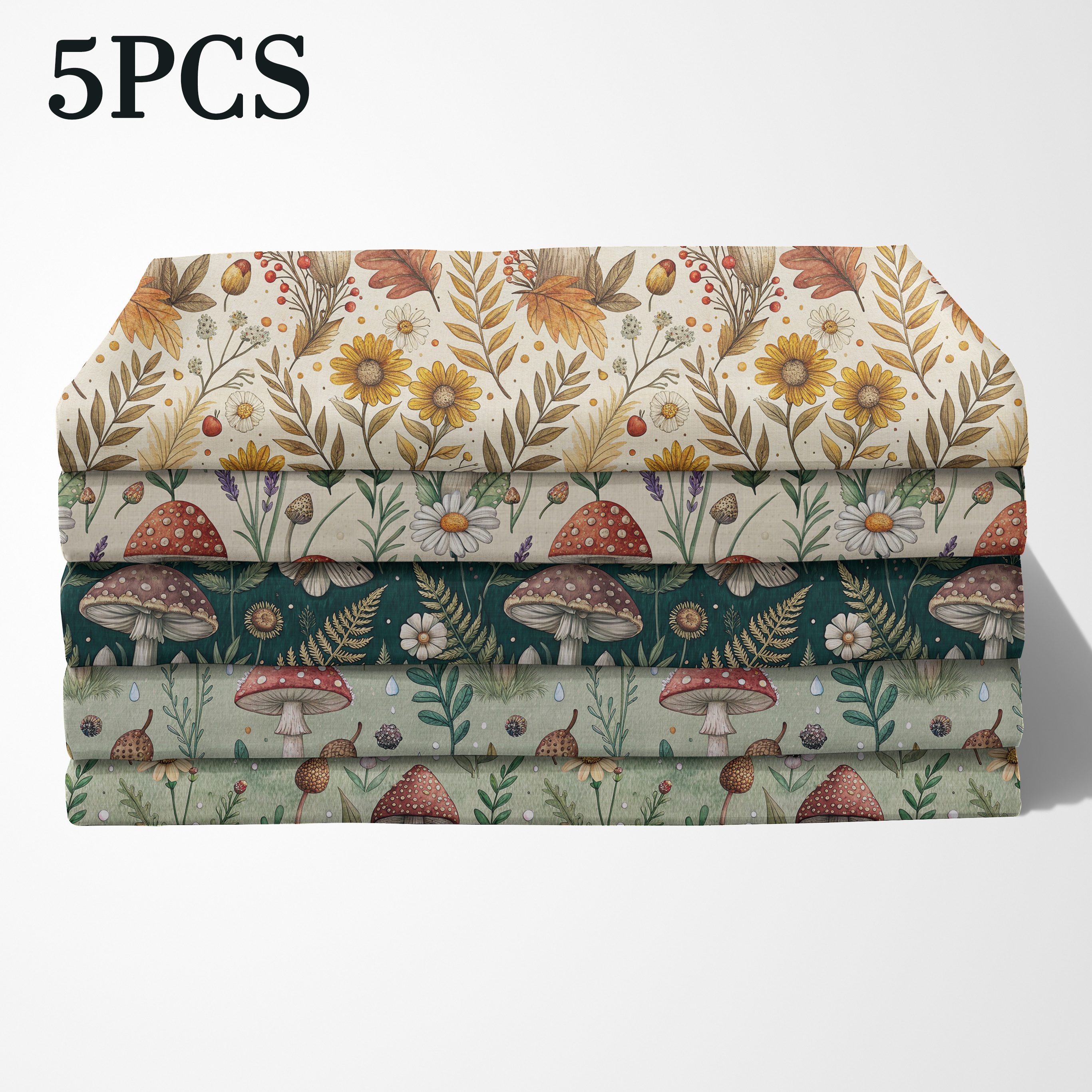 TEMU Lot de 5 Fat Quarter avec 5 différents : à rouge, , lavande, feuilles de fougère et feuille d'érable à baie d'automne. Disponible en deux