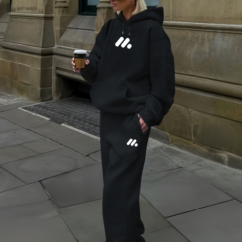 

Anti-ball Fabric, Two-piece Women' Trendy Suit, Women's Casual Sports Suit, Outdoor Jogging Suit, Hooded Kangaroo Pocket Pants Waist Suit, Horizontal Design