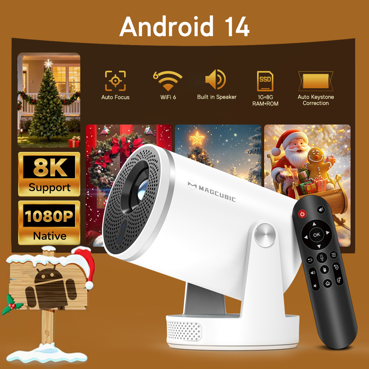 Image of Magcubic Hy320pro Portable Projector Compatible For Smartphones, Native 1080p Full Hd & 8k , 14 System With Voice, Projector For Theater, Gaming, Movies, Short Throw Suitable For Tv, Learning