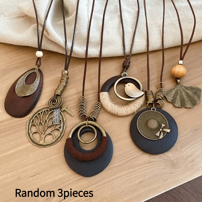 TEMU Juego de 3 collares con colgante ovalado de estilo bohemio vintage, cadena de cuello de moda y versátil, cadena de suéter de lujo de , adecuada