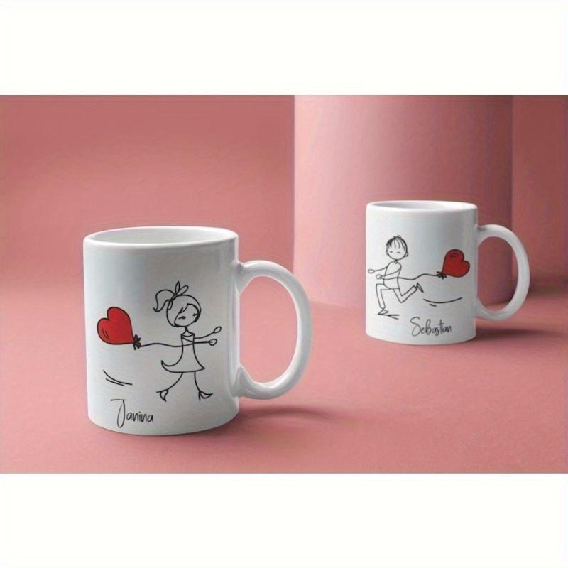 TEMU 2pcs Customized Ceramic Love Mugs, Personalized Couple's Valentine's Day Gift, Reusable And Washable, No , Uncharged -