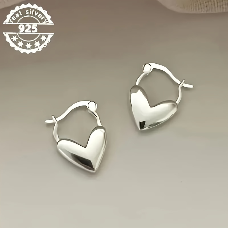 

Pair Of 925 Sterling Silvery Heart Hoop Earrings,, Bohemian Vintage Style, Love Jewelry, Valentine's Day Gift