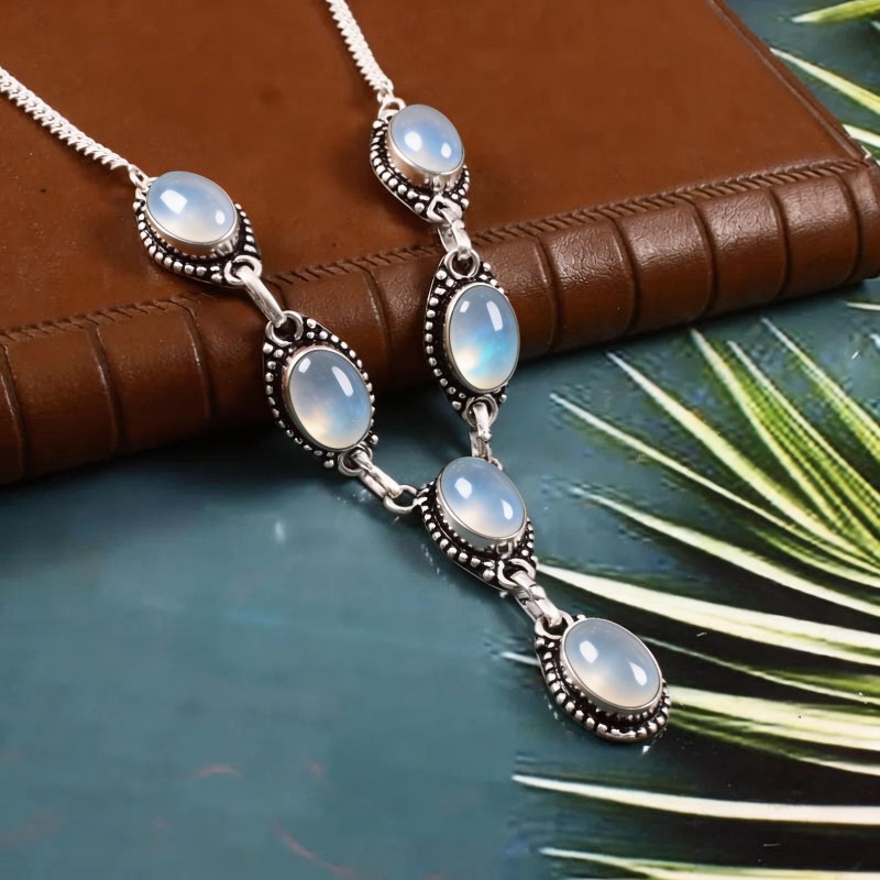 TEMU Bohemian Ethnic Style Creative Oval Synthetic Inlaid Y-shaped Necklace For Women's Trendy And Versatile Jewelry
