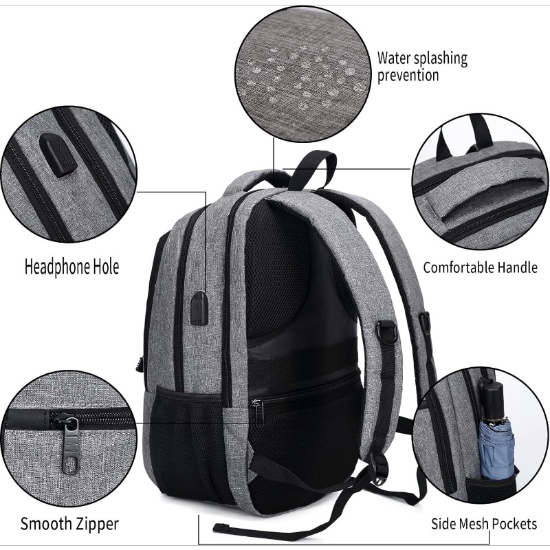 Durable Polyester Travel Laptop Backpack Anti Theft Backpacks with USB Port, Travel Backpacks Business Work Bag 15.6 Inch College Co Zippmputer Bag for Men Women, College Essentials, Secureer Closure