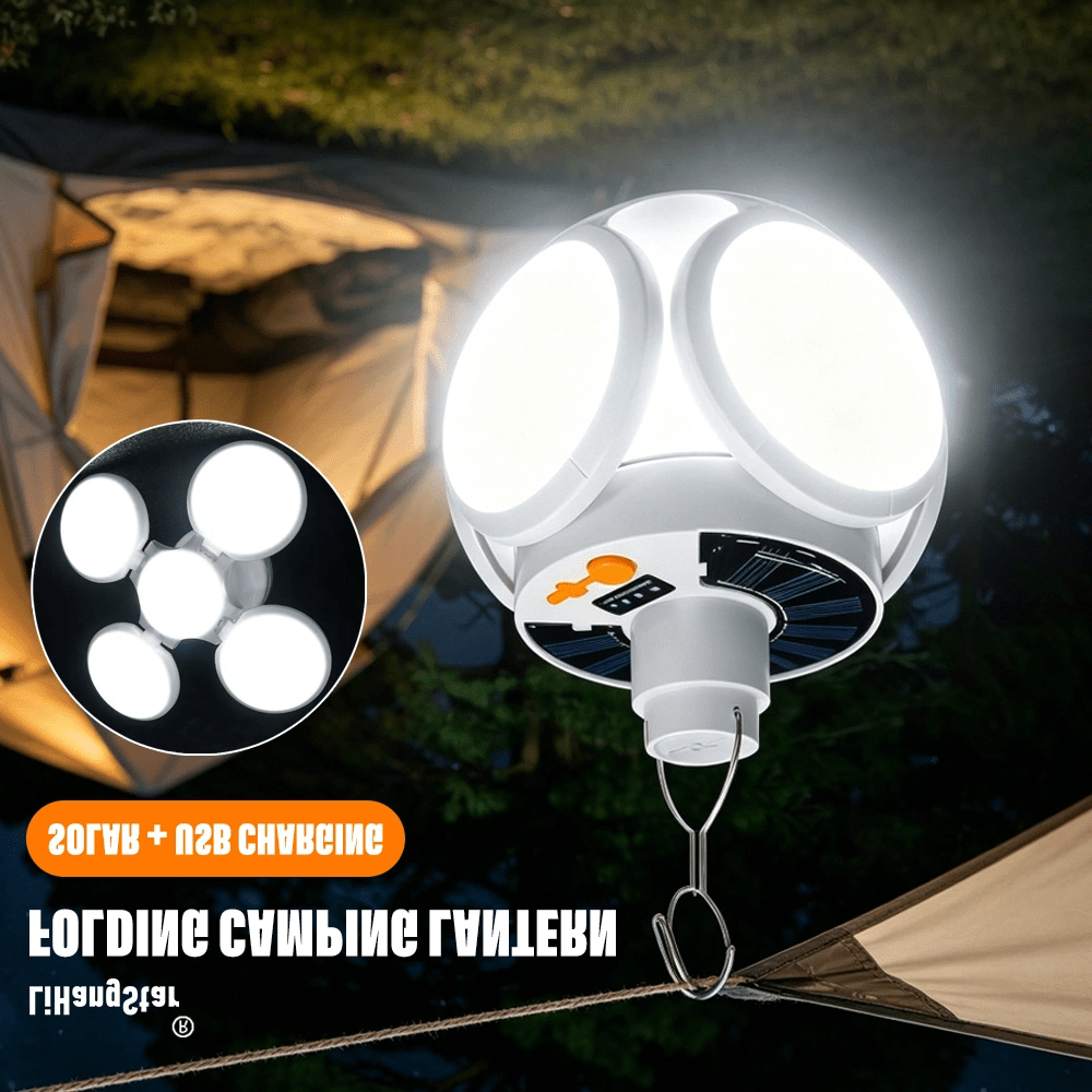 TEMU 1-pack Rechargeable Folding Camping Solar Lantern, Foldable Led Hanging Light For Tents, Usb-rechargeable, Portable, For Home, Indoor, Outdoor,