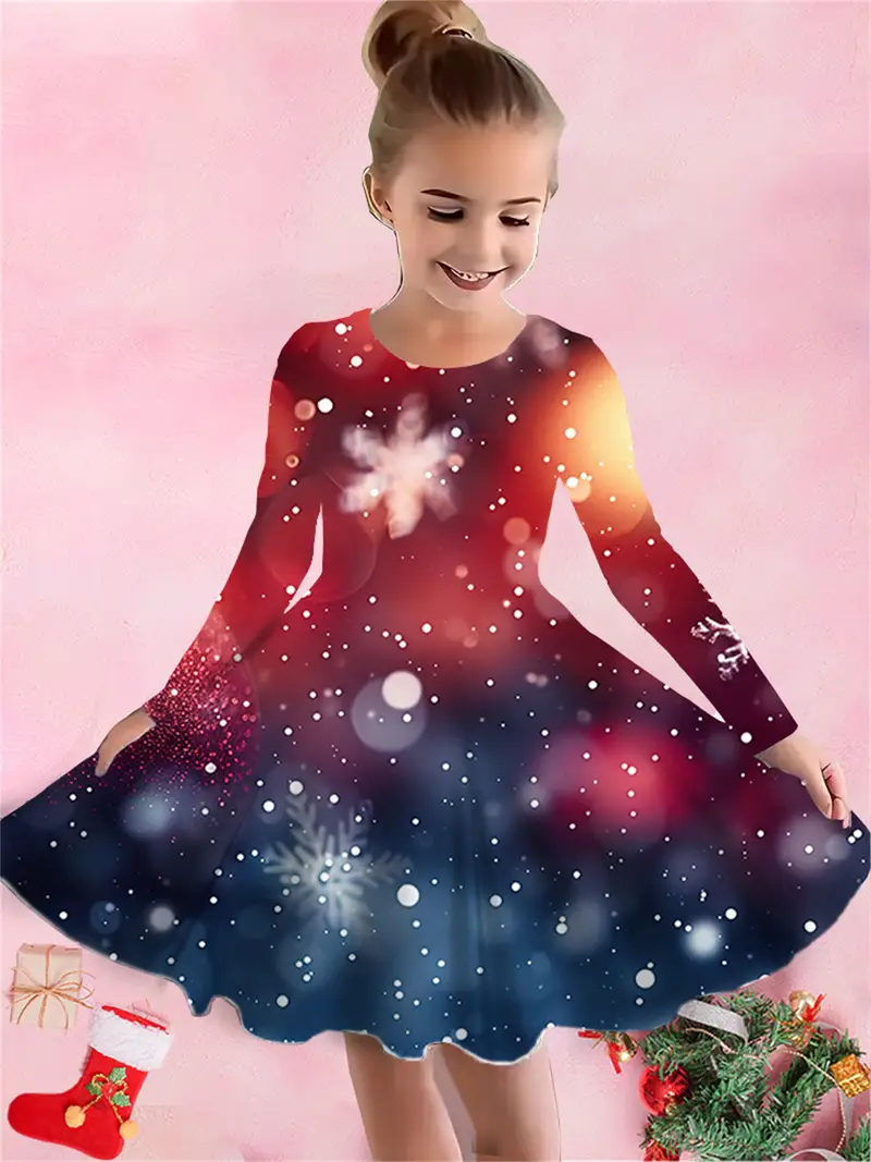 christmas snowflake dress Snowflake Pink Christmas Girl Dress, Princess Dress, Birthday Festive Dress, Glittering Snowflakes, Special Occasion, New Year Photoshoot