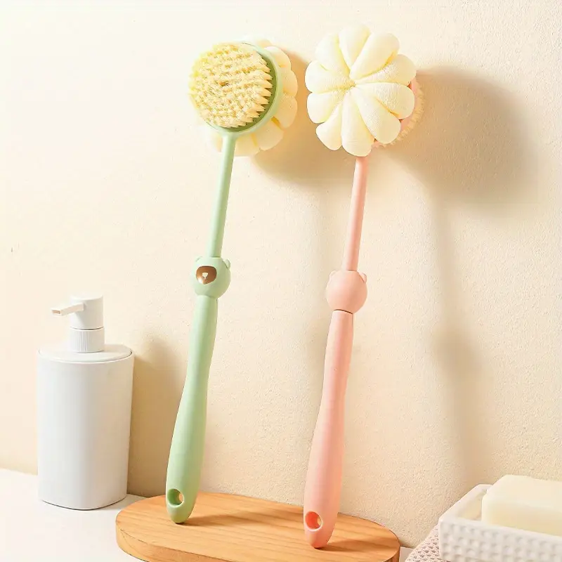 2 in 1 long handle shower brush luffa sponge with bear grip soft dense bristles anti slip hanging design for gentle exfoliating back scrub ergonomic bath shower tool shower accessories bathing accessory bathroom decor body scrubber hygienic material personal hygiene Product details 22