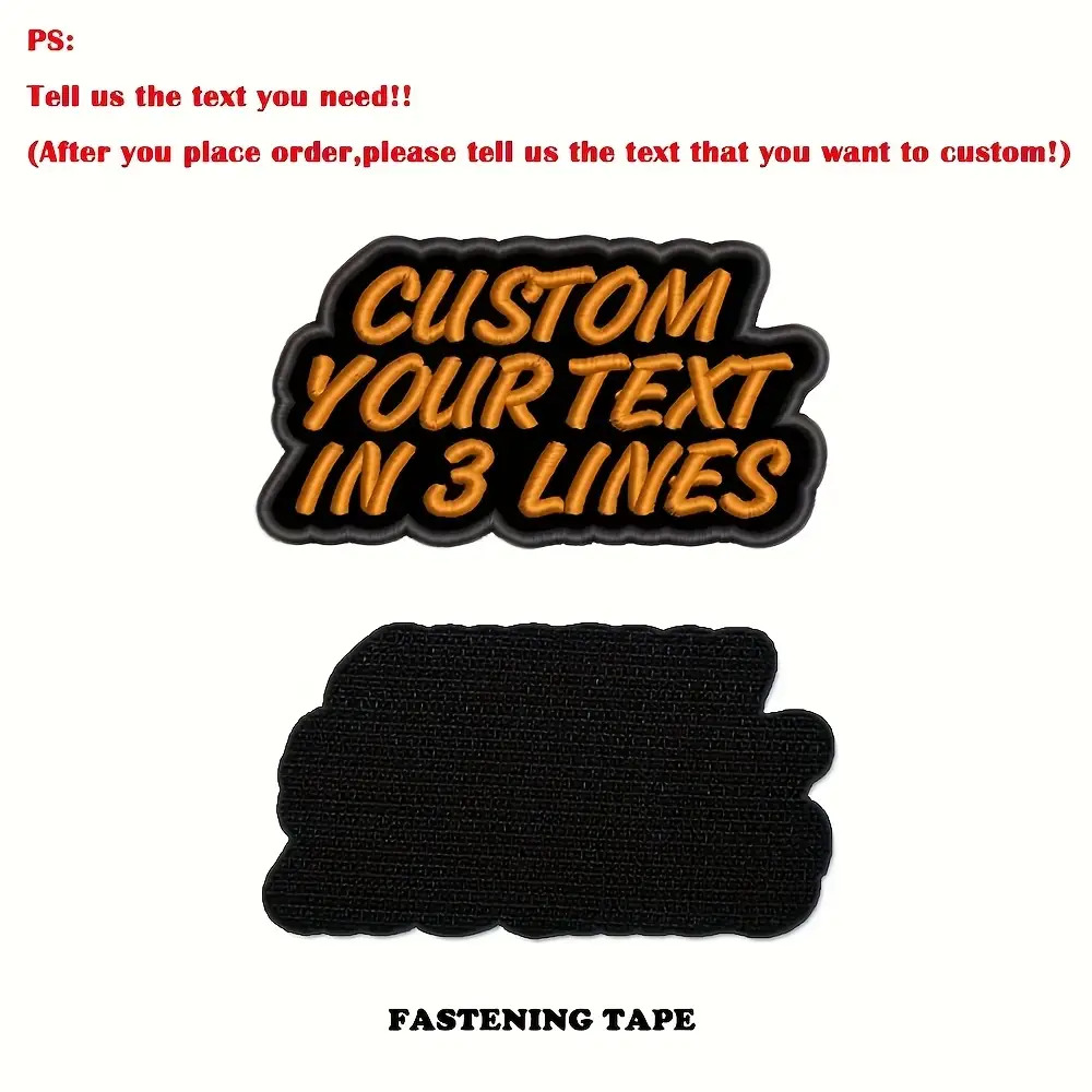 TEMU Custom-made 3-lines Text Embroidered Patch With Irregular Border Shapes Along Text, Personalized Name Text Embroidered Badge Or Armband With Hot