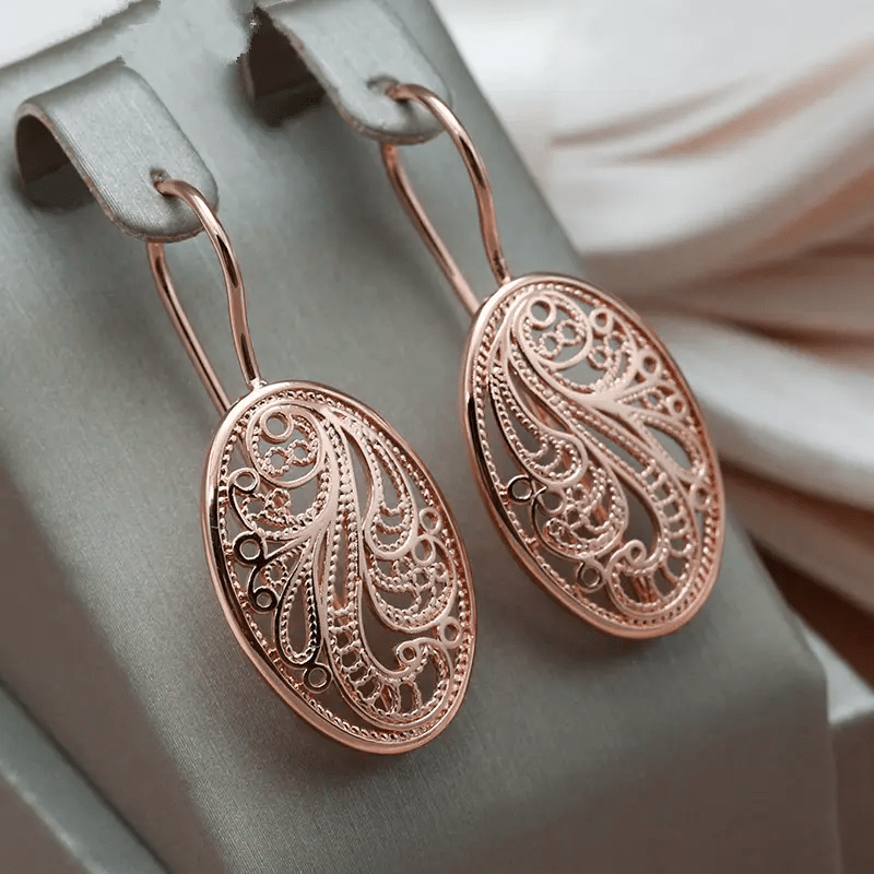 TEMU Readkiss Women' Bohemian Retro Oval Hollow Drop Earrings - -plated Hollow-out Dangle Earrings Suitable For Wedding, Banquet, Vacation & Casual