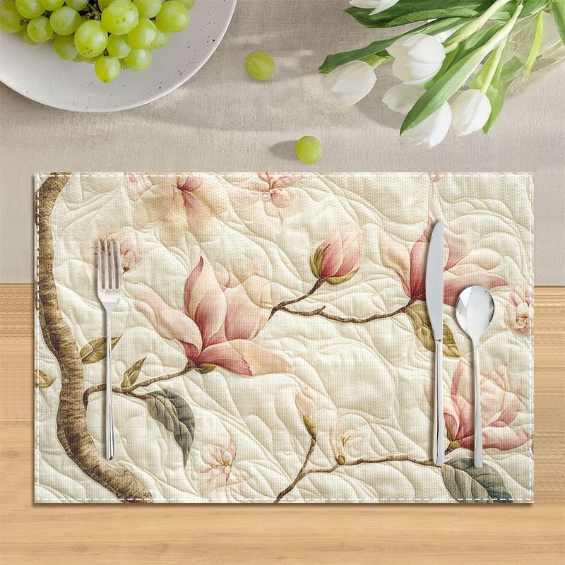 TEMU 4 pezzi Tovagliette Motivo Trapuntato di Magnolia e Albero di Le, 12 X 18 Pollici, Lavabili, per Tavoli da , da Caff癡, Decorazioni per la Casa,