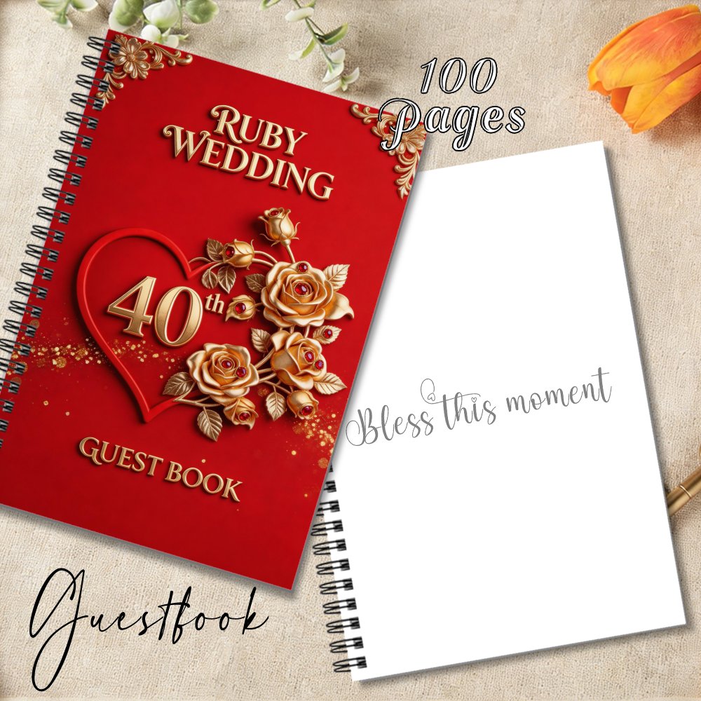 TEMU 1pc Guest Book Ruby Wedding 40th Anniversary Message Book Ideal Gift For Family Suitable For Celebration Events