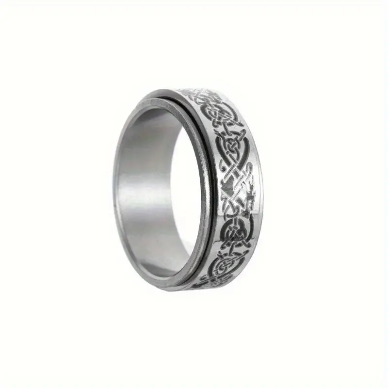 new mens titanium 201 stainless steel ring with dragon pattern rotatable relax finger accessory Product details 3