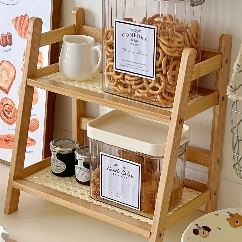 bamboo ladder holder woven rattan     countertop organizer for kitchen office or home decor     sizes ideal for jars bowls and spices office storage storage cabinets details 0