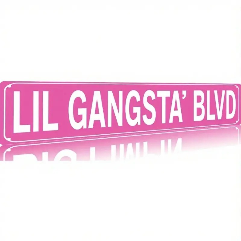 TEMU 2d Flat, 2d Flat- 1pc Of Metal Signage Measuring 4x16 Inches Featuring A Pink 'lil ' Street Perfect For Decor. This Aluminum Artwork Is Suitable