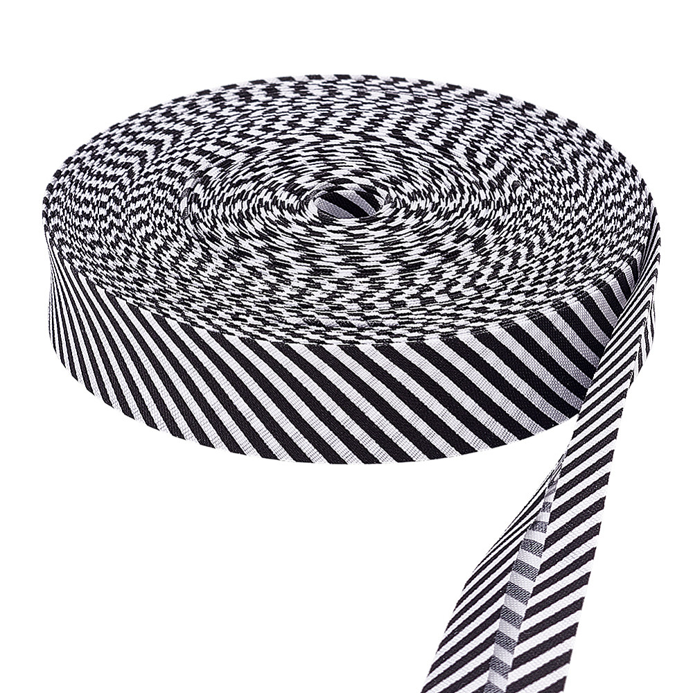 TEMU 1 Roll Of Striped Printed Polyester Double Fold Bias Tape For Clothing Additions, Featuring A Flat Design In White And Black, Measuring 3/4 Inch