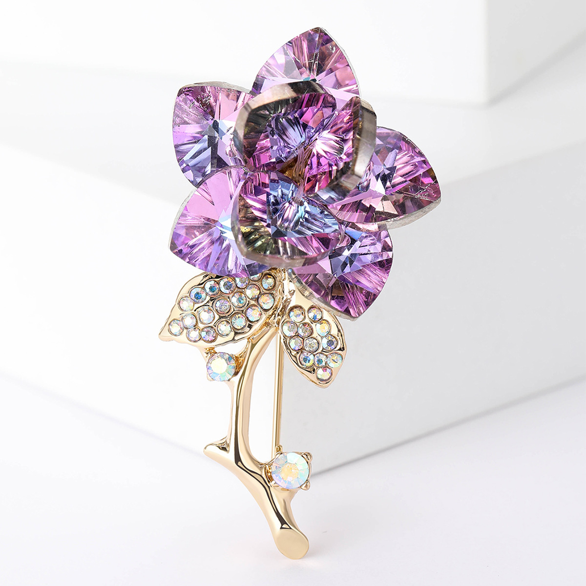 1pc elegant crystal rose brooch pin with rhinestones fashionable alloy floral lapel pin for sophisticated attire details 5