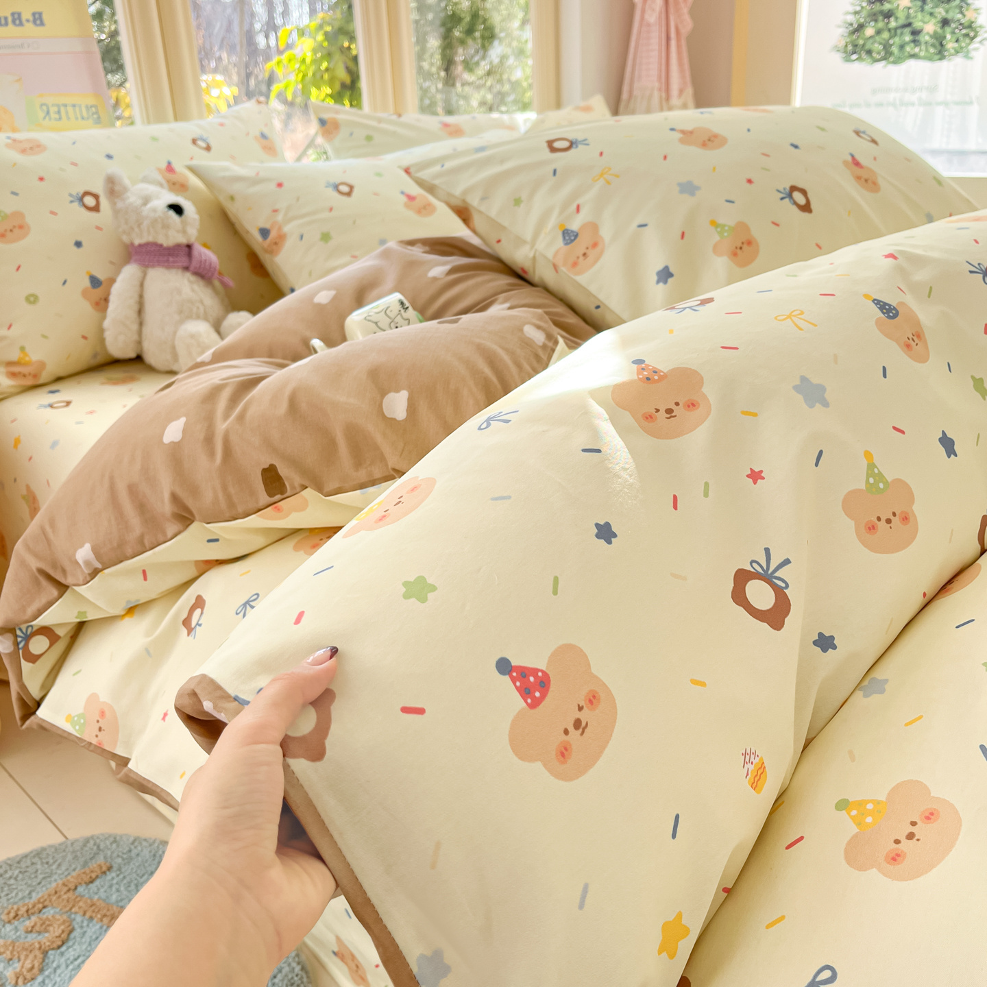Juego de cama de 3 piezas 100% algodón, 1 funda de edredón y 2 fundas de almohada, suave, transpirable y agradable para la piel, para dormitorio, residencia universitaria, apartamento de alquiler