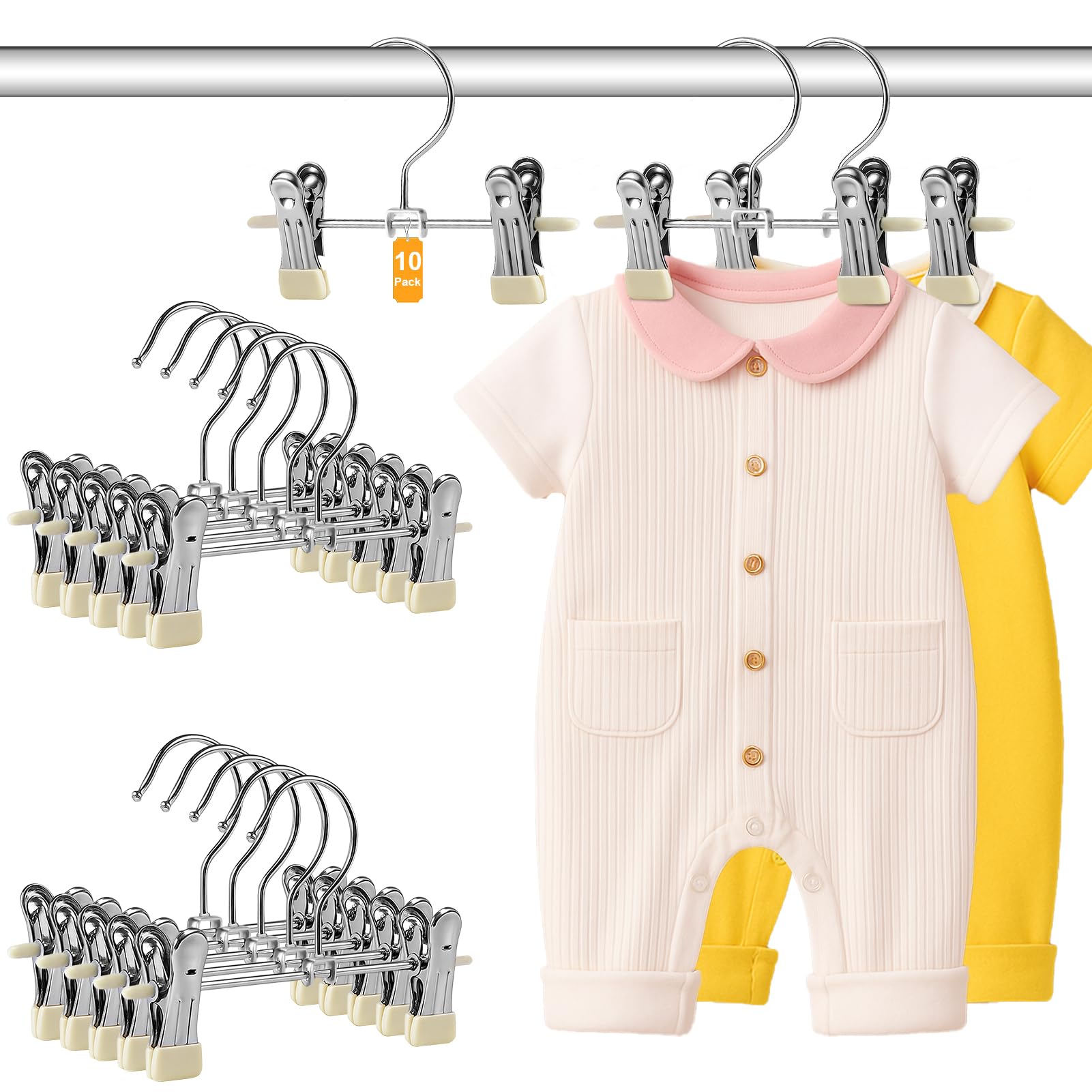 E-shop 10er-Pack Baby Hosenbügel mit Clips, rutschfeste, platzsparende Kleiderbügel für Hosen, Röcke, Kleidung - Baby Organizer für den Kleiderschrank