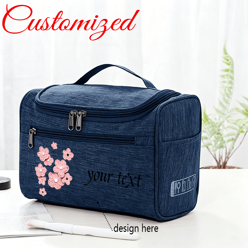 TEMU [customizable] Elegant Fashion Women's Makeup Bag, Floral Fresh Literary Customizable Name, Large Capacity Hanging Toiletry Bag, Multi-pocket
