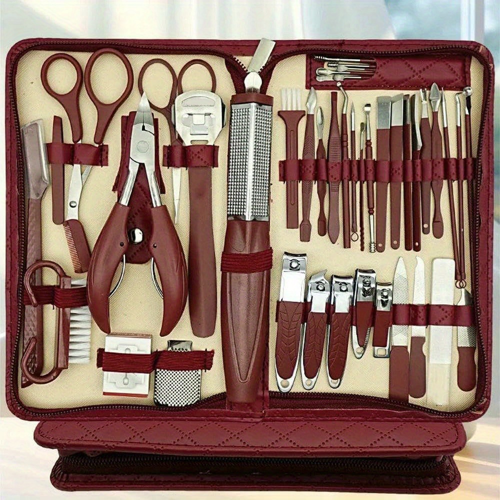 Image of A 42pcs Nail Care Kit Featuring A Zip Closure, Made Of Stainless Steel, Designed For Fingernails And Toenails, Including Manicure Tools