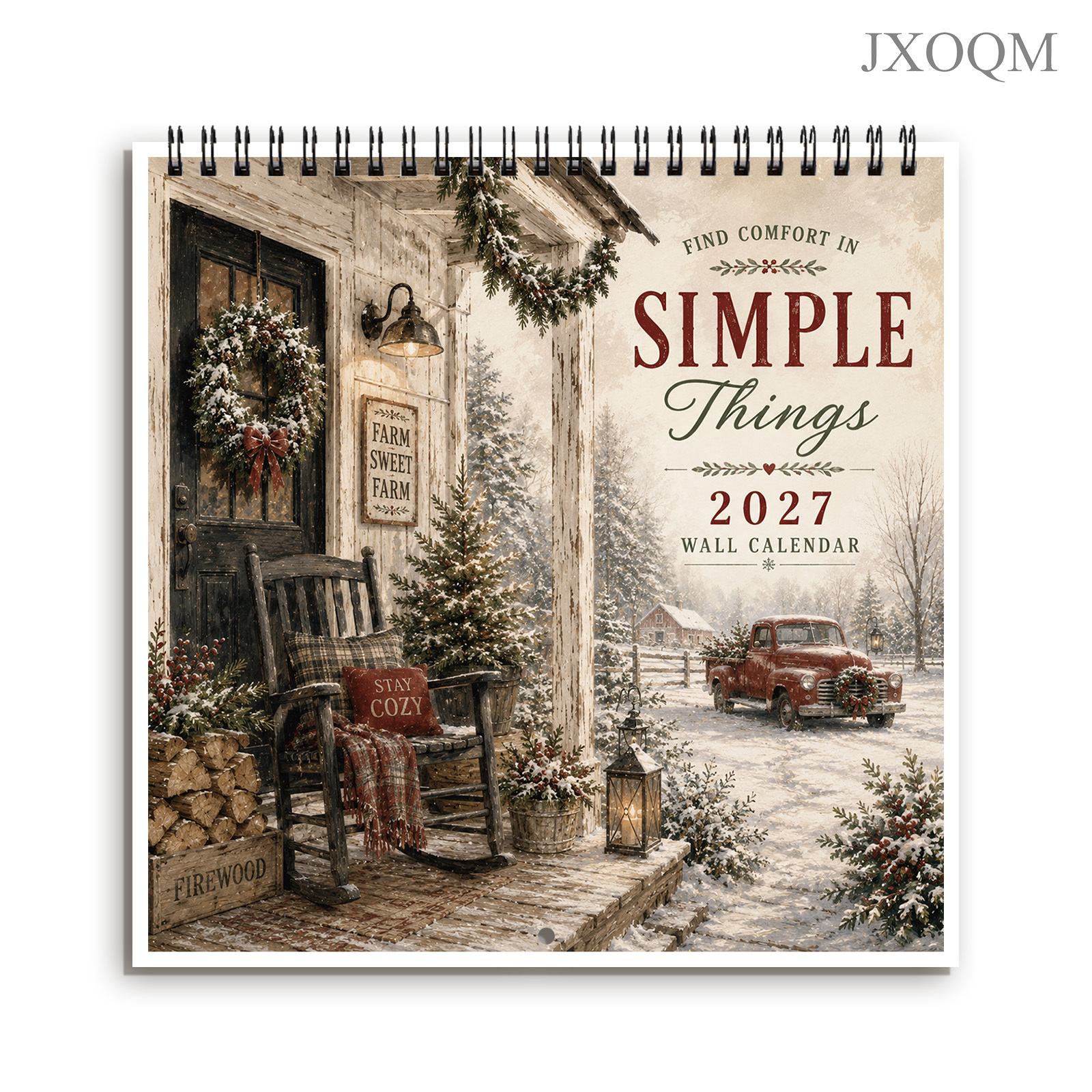TEMU 1pc 2027 Easy Things Farmhouse Wall Calendar, 12 Months Cozy Porch View Hanging Calendar, Warm Country Home Art Prints, Monthly Planner For