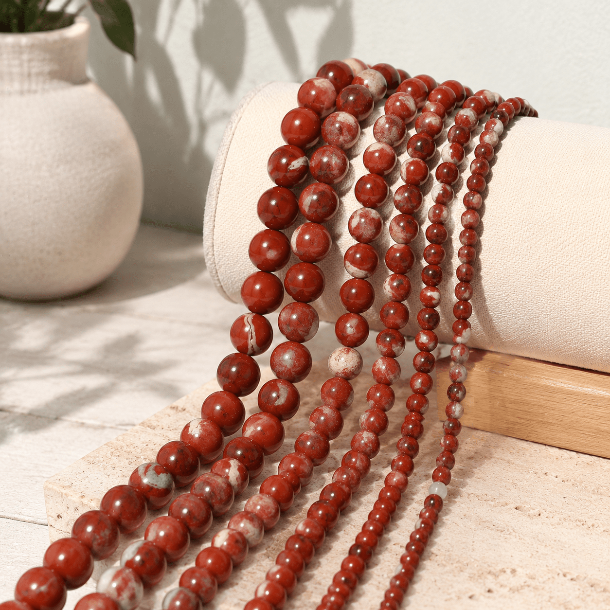 TEMU Perles en rouge naturel pour la fabrication de bijoux DIY - rondes avec base incurvée, de perle sphérique pour bracelets, , entretoises,