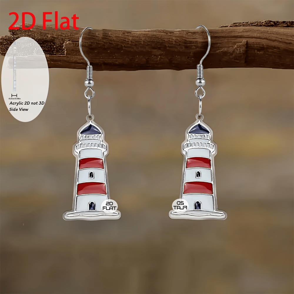 2d Flat 1 Pair Acrylic 2d Plane Ear Jewelry, Lighthouse, White, Red, Black Pendant Earrings, Fashion Jewelry Accessory, Party Gift, Holiday Present For