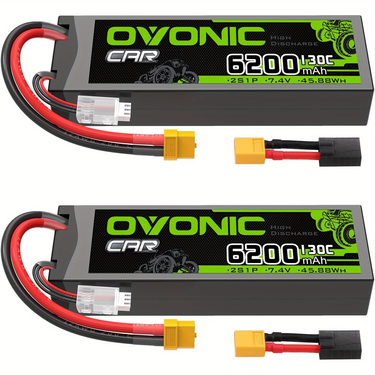 TEMU 2 Packs Ovonic 2s Lipo Battery 6200mah 7.4v 130c Rc Battery With Xt60 To Tra Connector