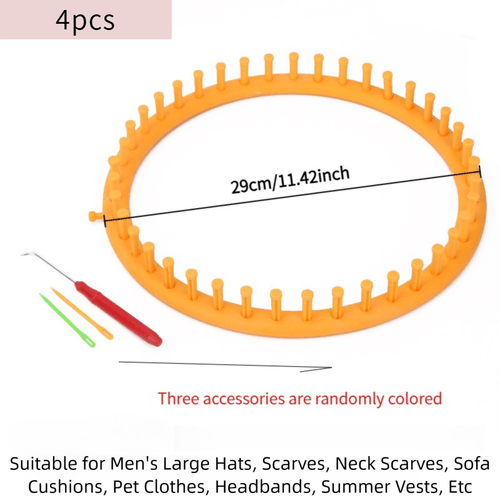 4pcs round knitting machine set 1 plastic loom weaving craft kit tool with 2 yarn needles and 1 crochet hook for knitting hats scarves shawls and socks