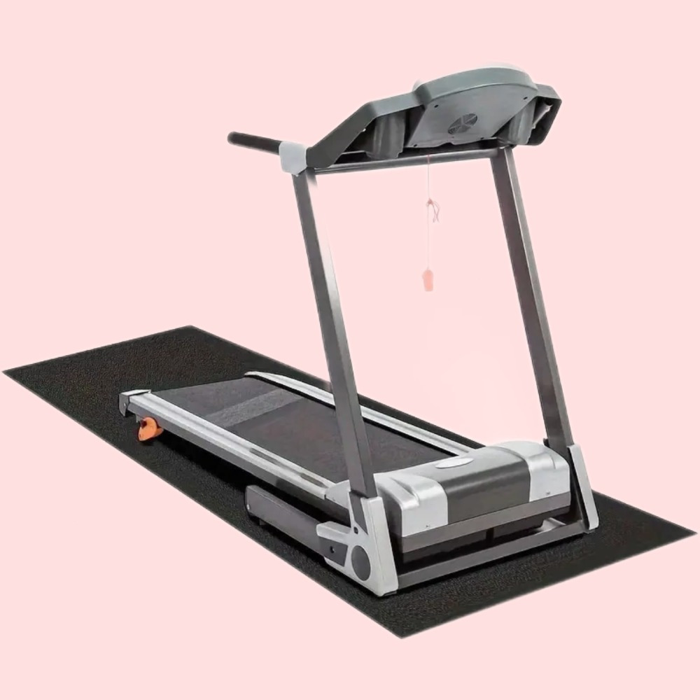 TEMU Rubber Gym Mat For Treadmills, Bikes & Jump Ropes - Noise-reducing, Vibration-absorbing Floor Protector, Black