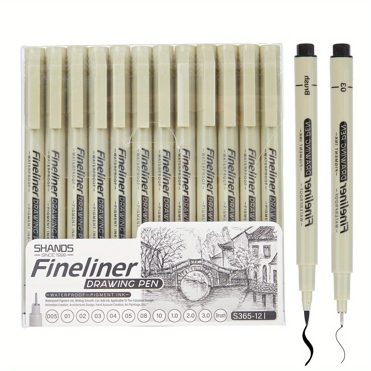 

12pcs Fine Line Drawing Pen Set, Black Waterproof Ink, Artist File Marker, Professional Sketch Contour, Anime, Watercolor, Zen Mandala, Gift, Office Supplies